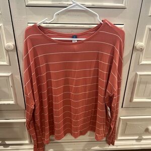 Old Navy Coral Striped Long Sleeve Top